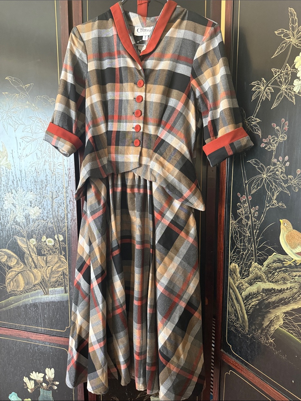 Large Miss Candyfloss Delilah-Amber Tartan Swing Dress
